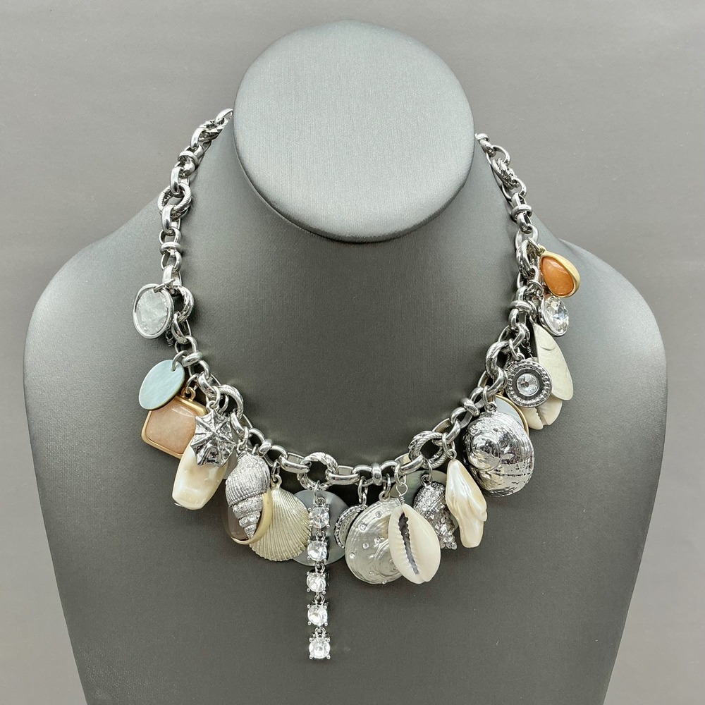 White House Black Market Necklace Women Silver Tone Shell Charm Nautical 18"